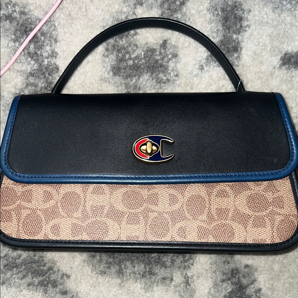 Coach Top Handle Satchel in Black, Blue & Tan